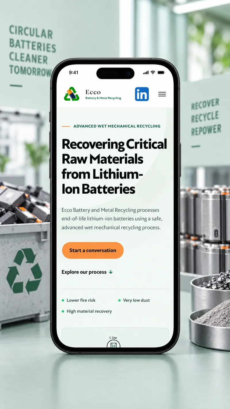 Projectafbeelding van de website van Ecco Battery and Metal Recycling